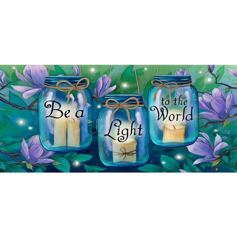 Be a Light To the World Mini Mat with inspirational candles in mason jars and flowers.