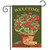 Briarwood Lane small printed garden flag with colorful potted geraniums and welcome sign for spring summer porch.