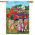 Briarwood Lane Country Pups Summer House Flag with colorful dogs and red pickup truck display.