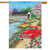 Briarwood Lane Spring Covered Bridge House Flag with colorful springtime design and red vintage truck.