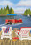 Briarwood Lane Dockside Garden Flag with colorful lake scene and red pontoon boat on wooden dock.