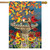 Briarwood Lane Fall Birdbath flag with colorful birds, flowers, and autumn leaves on decorative fabric.