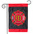 Briarwood Lane Fire Department Applique & Embroidered Garden Flag with red, yellow, and black firefighter emblem.