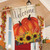 Briarwood Lane small printed autumn house flag with colorful pumpkins and sunflowers on porch.
