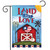 Briarwood Lane patriotic garden flag with red barn, stars, and stripes on farm background.