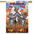 Briarwood Lane Nut House Fall House Flag with colorful squirrels and autumn leaves on a banner.