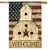 Briarwood Lane Americana Welcome Patriotic House Flag with rustic birdhouse and American stars and stripes.