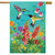 Briarwood Lane Hummingbird Greeting Spring House Flag with colorful flowers and hummingbirds on vibrant background.