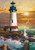 Briarwood Lane small printed garden flag with colorful lighthouse, sun, and seagull on sand by shore.