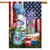 Briarwood Lane American Picnic Rustic House Flag with patriotic stars and stripes design and flowers.