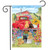 Briarwood Lane Spring Day Puppies garden flag with colorful dogs and flowers on a mini decorative display.
