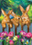 Briarwood Lane Garden Bunnies House Flag with colorful spring bunnies and flowers on a wooden fence.