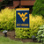 West Virginia Mountaineers NCAA garden flag, Briarwood Lane, blue and gold colors, outdoor decor.