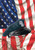 Briarwood Lane Police Hat Garden Flag with American flag background, blue, red, white, and stars.