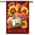 Briarwood Lane Fall Beauty Floral House Flag with colorful pumpkins and flowers on a red background.