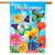 Briarwood Lane spring flag with colorful butterflies and flowers, cheery welcome message for porch or yard.