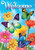 Briarwood Lane Fluttering Butterflies Spring House Flag with colorful flowers and welcome message on bright background.