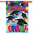 Briarwood Lane Congrats Graduation House Flag with colorful grad caps, diplomas, and balloons on a blue background.