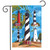 Briarwood Lane Lighthouses Summer Garden Flag with colorful lighthouses on a bright blue background.