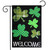 Briarwood Lane Shamrocks St. Patrick's Day burlap garden flag with green shamrocks and welcome text.