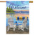 Briarwood Lane Waterfront Retreat flag with lake dock scene and welcome message on colorful fabric.