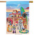 Briarwood Lane Dog Days of Summer House Flag with colorful dogs at a beach on sand.