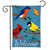 Briarwood Lane double-sided spring garden flag with bluebirds, cardinals, goldfinches on a welcome flag.