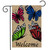 Briarwood Lane burlap garden flag with colorful butterflies and Welcome text on tan background.