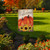 Briarwood Lane autumn garden flag with pumpkins, sunflowers, and welcome sign in a fall setting.