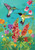Briarwood Lane small printed Hummingbird Greeting Spring Garden Flag with colorful springtime flowers and hummingbirds.