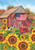 Briarwood Lane Sunflower Barn Fall Garden Flag with patriotic autumn scene and American flag.