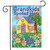 Briarwood Lane spring garden flag reads "Grandkids Spoiled Here" amidst colorful flowers and sweet treats.