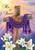 Briarwood Lane Easter Cross Garden Flag with lilies, purple sash, and 'He is Risen' text.