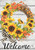 Briarwood Lane sunflower wreath with checkered bow and welcome text for autumn porch display.