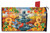 Briarwood Lane autumn mailbox cover with colorful birds, fountain, sunflowers, and fall leaves design.