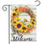 Briarwood Lane welcome garden flag with colorful fall wreath, sunflowers, and checkered bow on white wood.