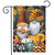 Briarwood Lane Fall Gnomes garden flag with polka dots, stripes, and pumpkins, colorful autumn display.