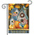 Briarwood Lane garden flag with colorful fall scene, bluebirds, pumpkins, and welcome message on porch decor.