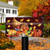 Briarwood Lane Fall Bounty Cornucopia Mailbox Cover with colorful pumpkins and leaves on a plaid background.