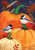 Briarwood Lane small printed garden flag with colorful chickadees on pumpkins for autumn porch display.