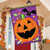 Briarwood Lane small printed Halloween house flag with jack o-lantern, bats, candy, and colorful autumn design.
