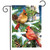Briarwood Lane Snowy Cardinals Garden Flag with male and female cardinals on pinecones and fir.