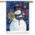 Briarwood Lane Christmas house flag with cheerful snowman, cardinals, and lamp post on snowy background.