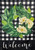Briarwood Lane Magnolia Wreath Burlap House Flag with black, white checkered floral welcome decorative display.