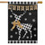 Briarwood Lane checkered deer flag with welcome banner, snowflakes, and bow, black and white plaid.