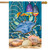 Briarwood Lane Crab Walk Summer House Flag with colorful crab, shells, and buoys on beach scene.