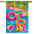 Briarwood Lane small printed Welcome To The Pool house flag with colorful pool floats and decorations.