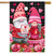 Briarwood Lane Valentine's Gnomes Humor House Flag with pink hearts and gnomes on a black background.