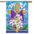 Briarwood Lane Easter Lily Cross flag with purple cloth, white lilies, and dove, symbolizing holy spirit.