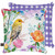 Briarwood Lane Whimsical Bird spring decorative pillow with colorful floral print and small purple gingham backing.